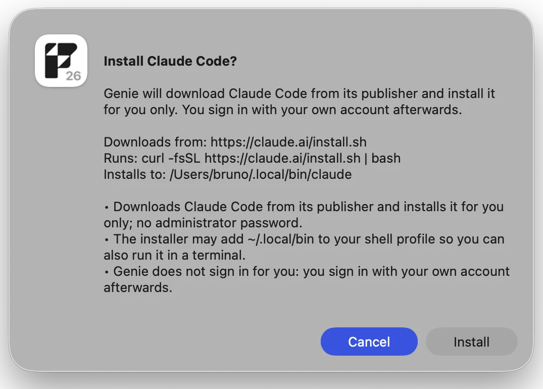 The install confirmation dialog
