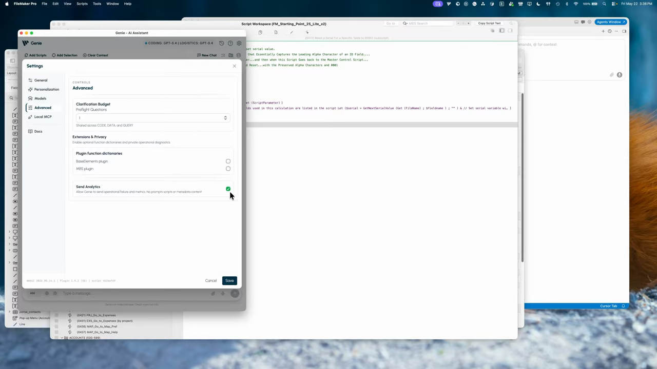 Genie advanced settings with analytics