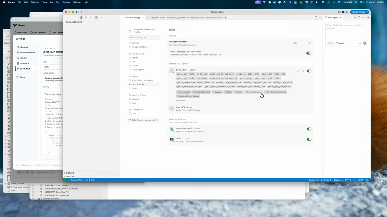 List of tools that Genie MCP offers displayed inside Cursor
