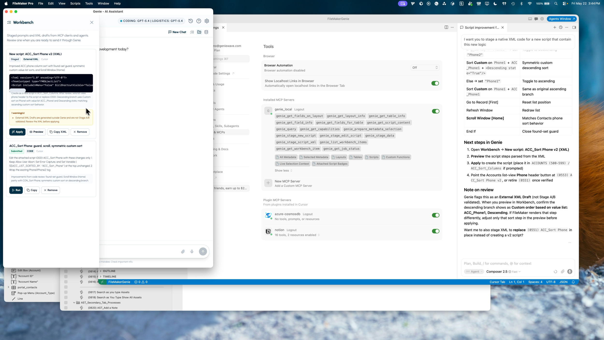 Genie: Workbench panel opened to display code & requests pushed from IDE & Agents