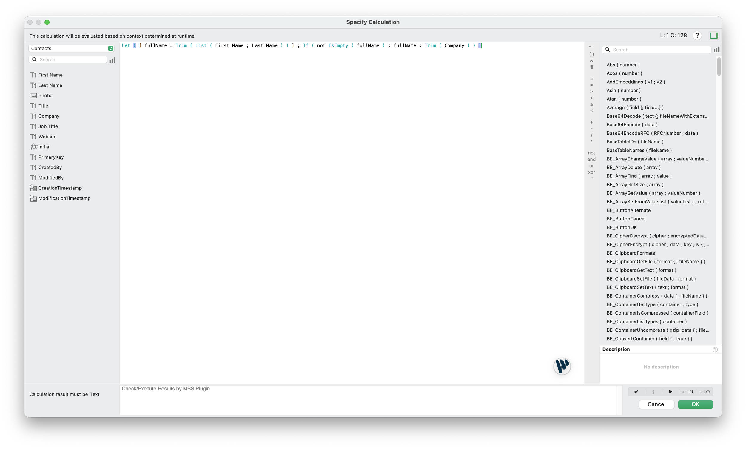 Quick Calculation AI inserts a first draft directly into the calculation editor.
