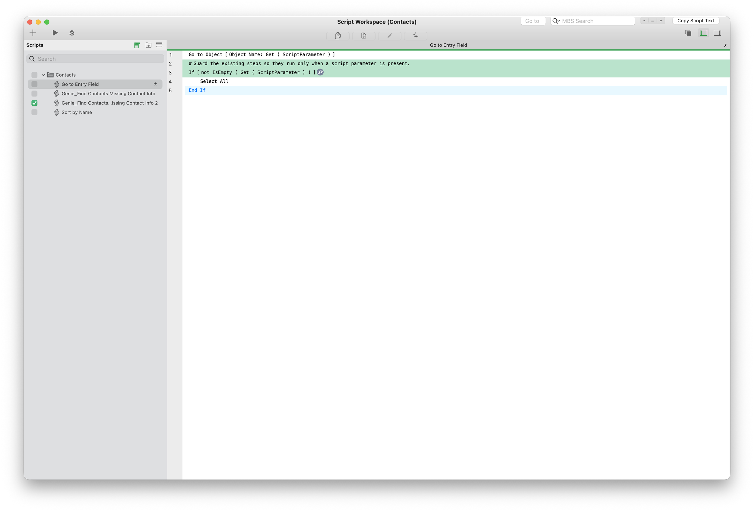 Genie applies a target edit directly in the active script