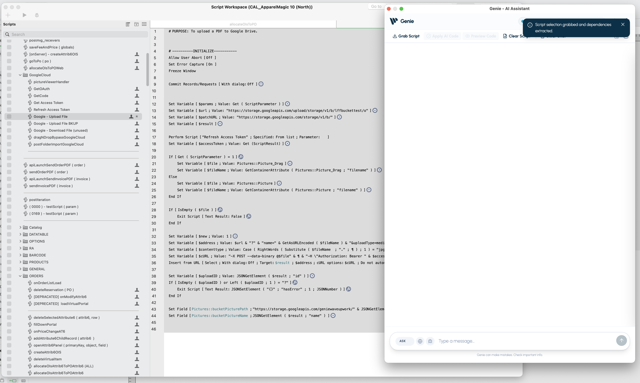Upon clicking the Grab Script - Metadata is pulled at the same time.