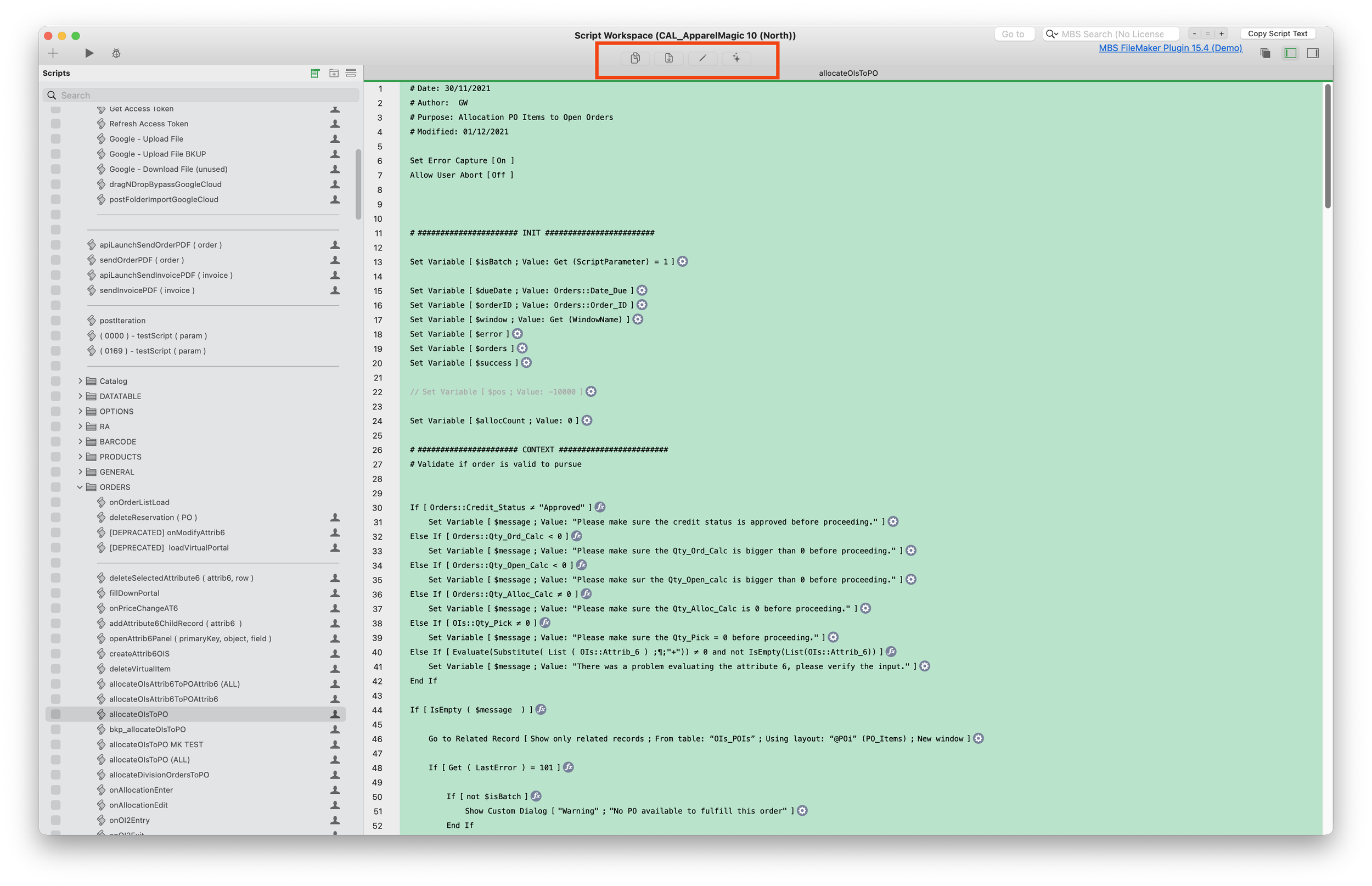 Script Workspace Buttons