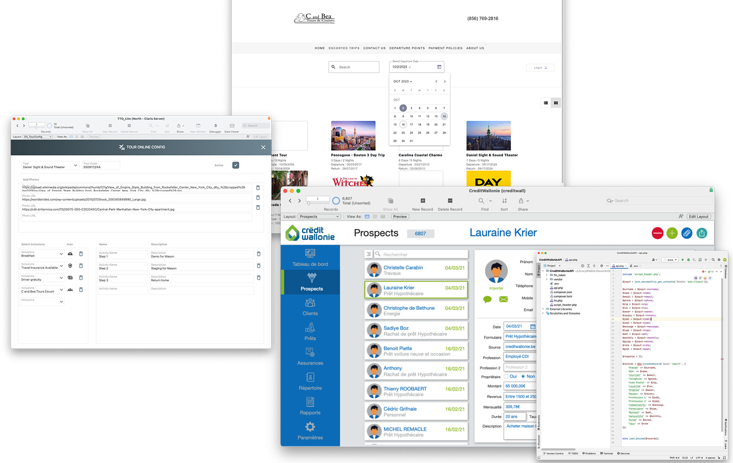 Capture d’écran d’une intégration FileMaker et WordPress