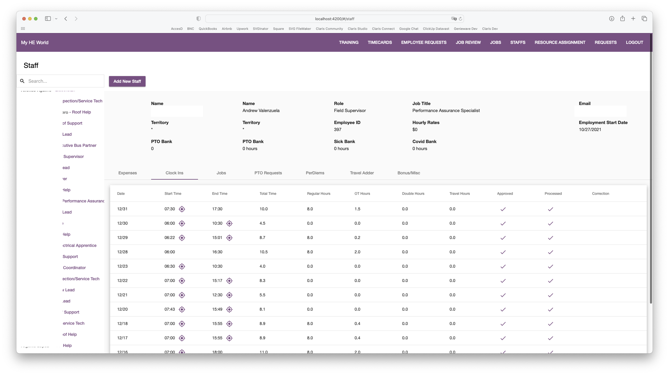 Staff Management Screen - Web