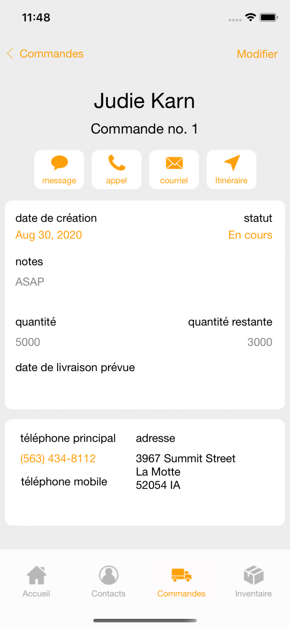 Capture d’écran de LP - app iOS Swift pour inventaire et commandes simples