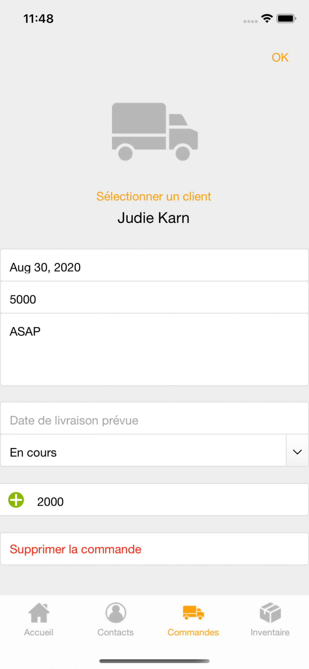 Capture d’écran de LP - app iOS Swift pour inventaire et commandes simples