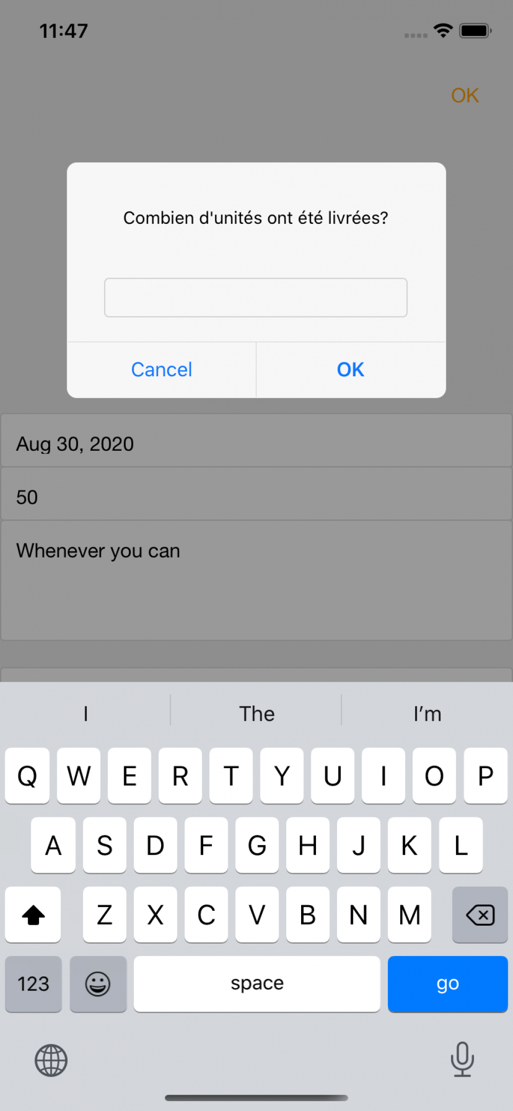 Capture d’écran de LP - app iOS Swift pour inventaire et commandes simples