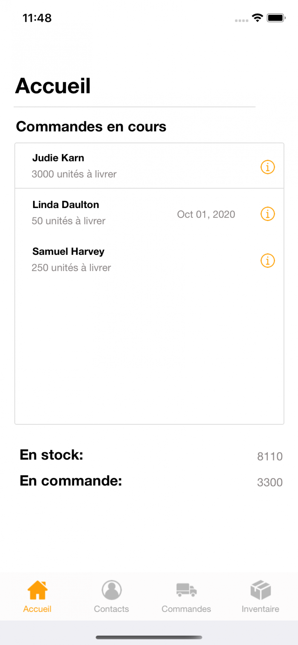Capture d’écran de LP - app iOS Swift pour inventaire et commandes simples