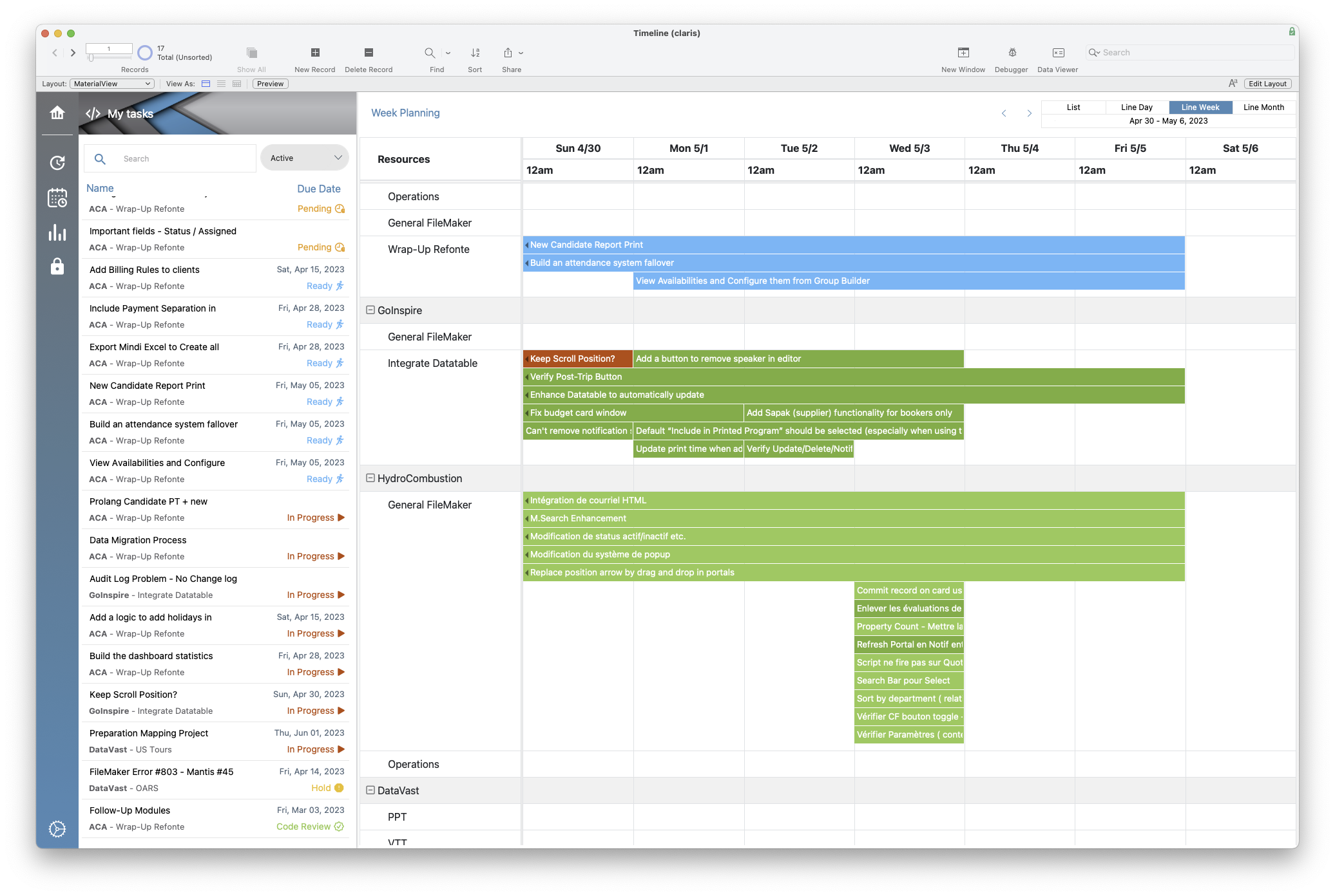 Capture d’écran de Timeline - système de gestion de tâches et projets FileMaker