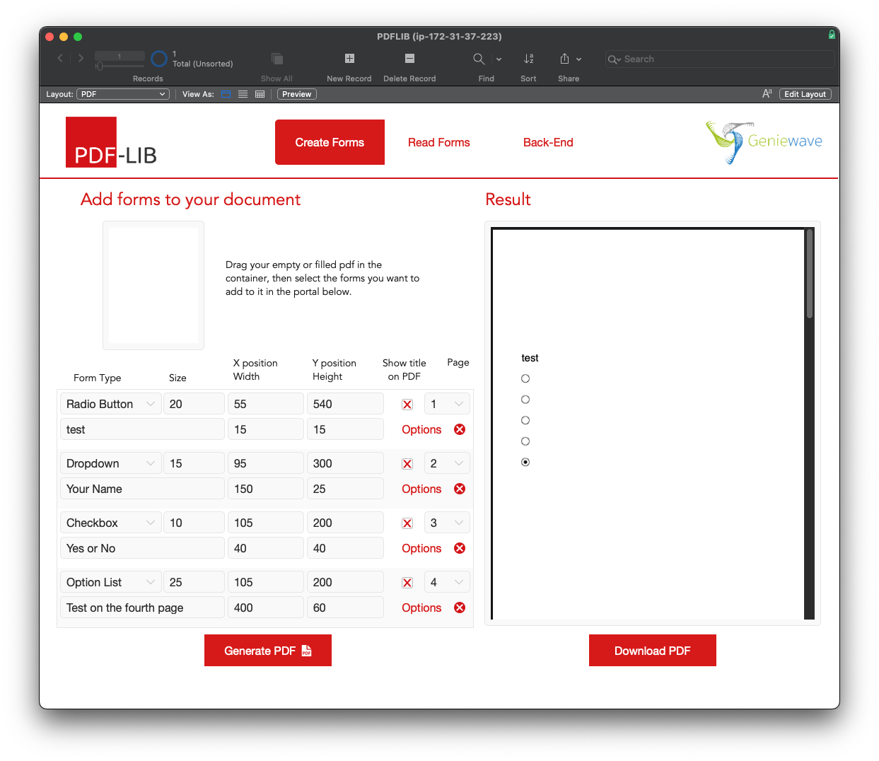 Capture d’écran de Intégration PDF-LIB pour FileMaker